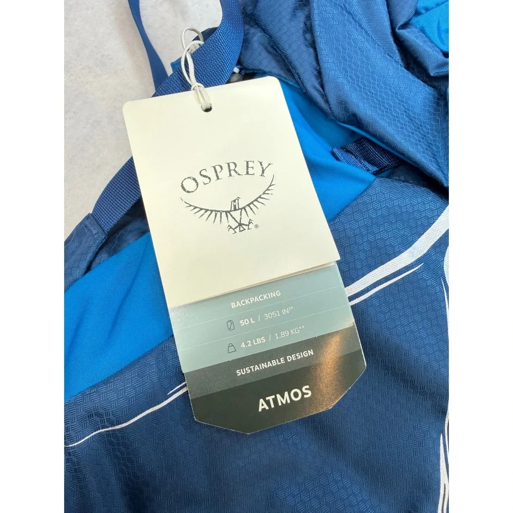 Osprey Atmos AG LT 50 Men's Backpacking Pack Scoria Blue L/XL New $300 Retail